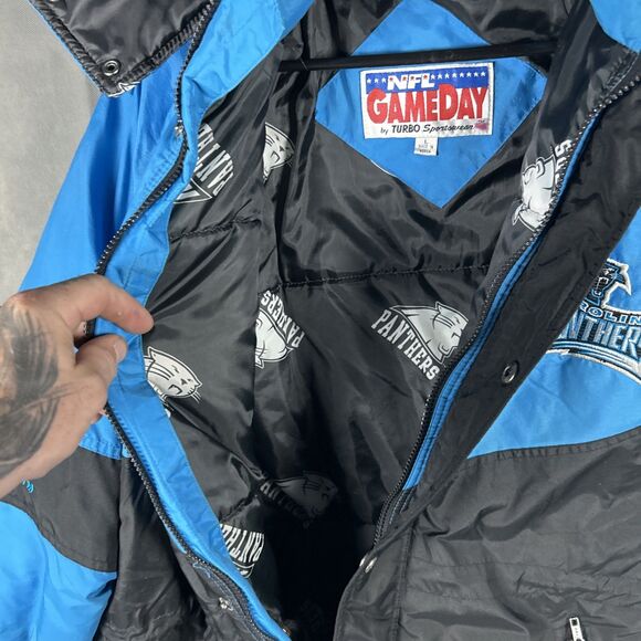 Vintage Carolina Panthers NFL Gameday Turbo Sportswear Puffer Jacket Zipper L - Picture 6 of 14